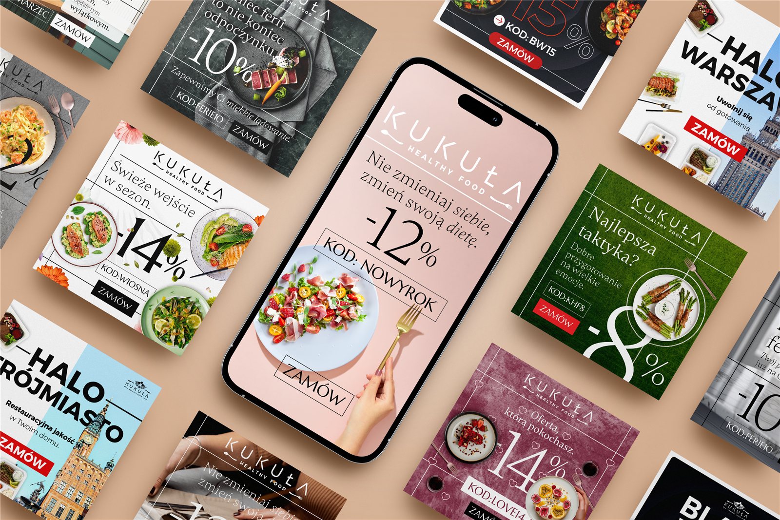 Kreacje reklamowe Kukuła Healthy Food — kampanie miejskie i promocje