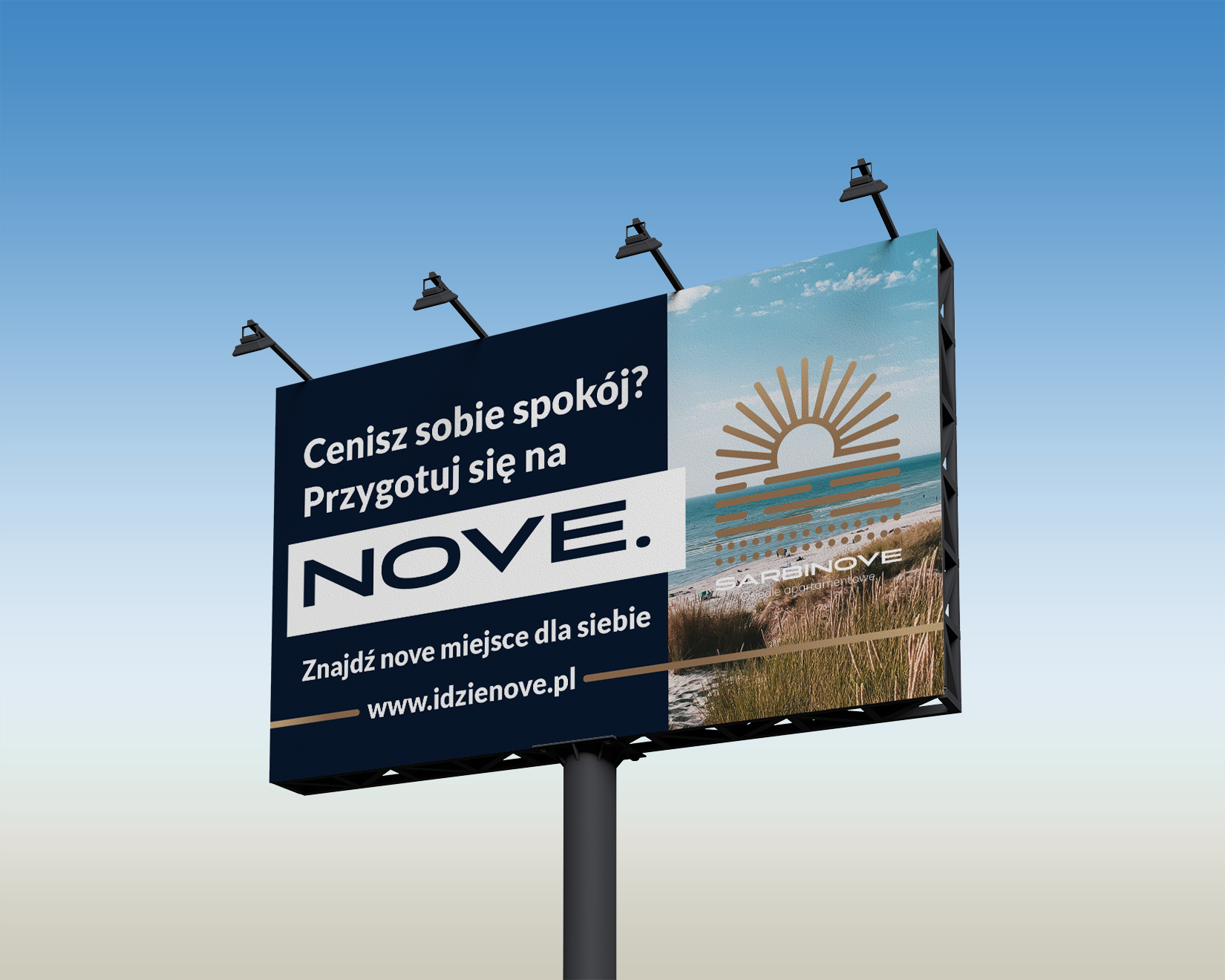 Billboard reklamowy Sarbinove z&nbsp;hasłem „Cenisz sobie spokój? Przygotuj się na NOVE”